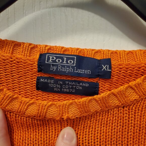 Vintage Polo Ralph Lauren Orange 100% Cotton Knit Sweater | Classic Pony L - Picture 4 of 6